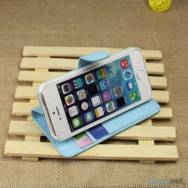 Klassisk laederpung til iPhone 5 - 5s, med standfunktion - Blaa3
