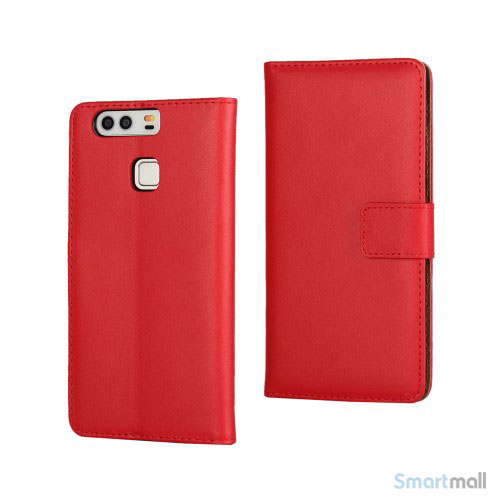 Klassisk & elegant flip-cover i læder til Huawei P9 - Rød